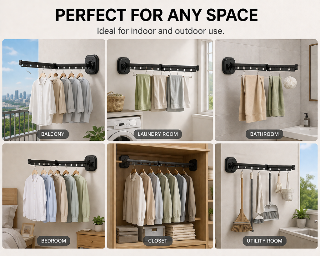 Retractable Wall-Mounted Drying Rack – Space Saving Laundry Solution